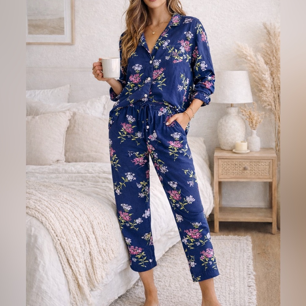 LAUREN‎ by Ralph Lauren notch collar pajama set in navy floral print